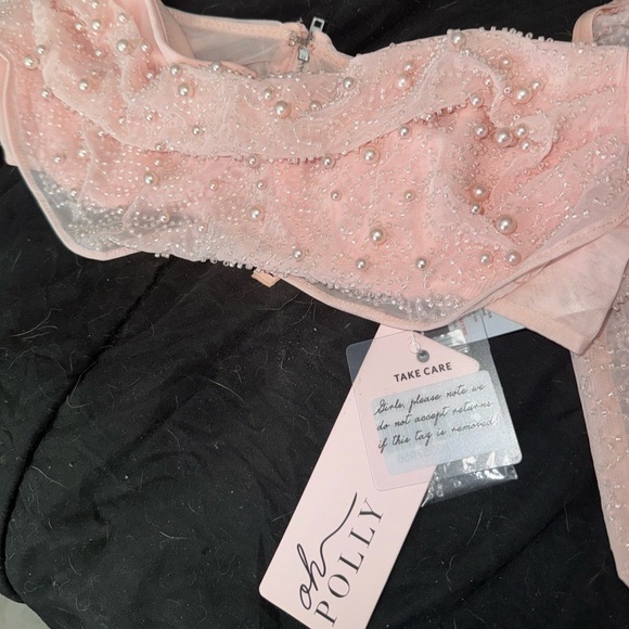 Oh Polly Embellished Cowl Neck Crop Top In Rose - Picture 3 of 5